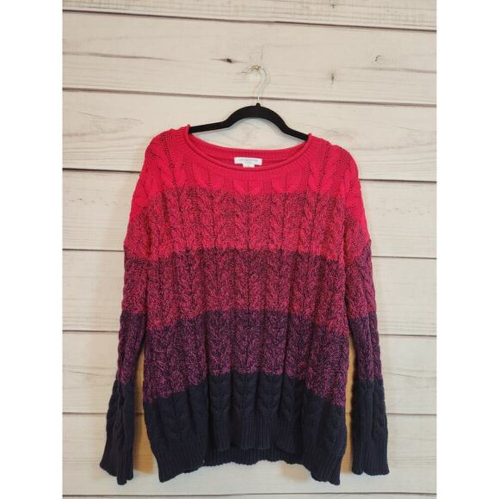 Liz Claiborne Women's Pink Navy Blue‎ Round Neck Long Sleeve Pullover Sweater 1X